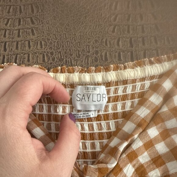 SAYLOR Glenny Gingham Puff Sleeve Top Orange White Size L - Picture 4 of 10